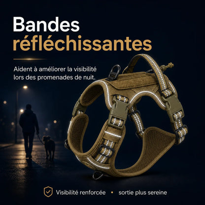 harnais chien anti traction tactique bandes reflechissantes