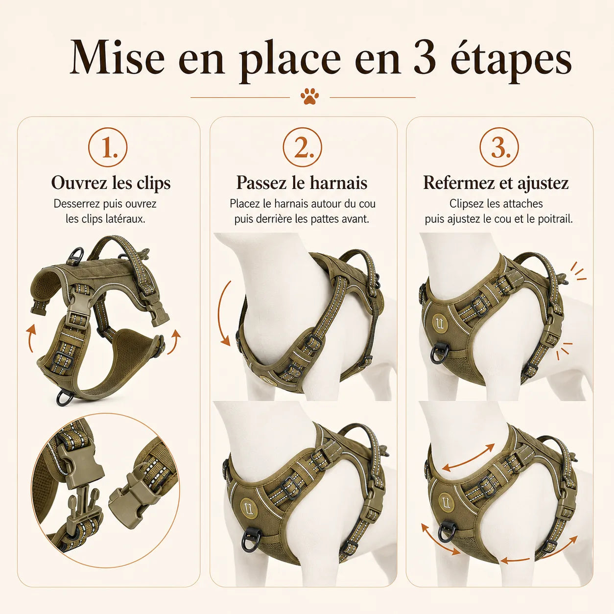 harnais chien anti traction tactique mise en place 3 etapes