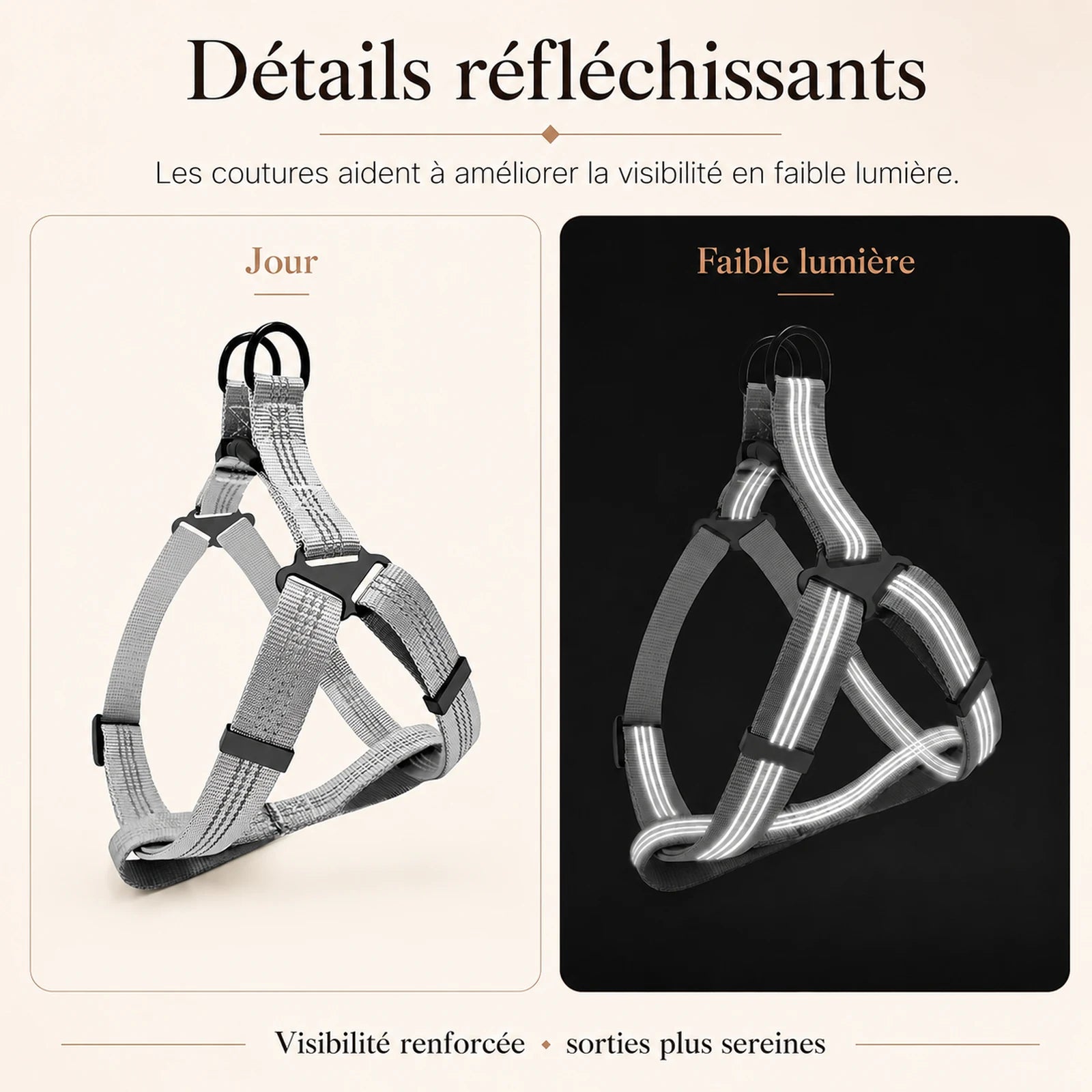 harnais chien gris detail bandes reflechissantes