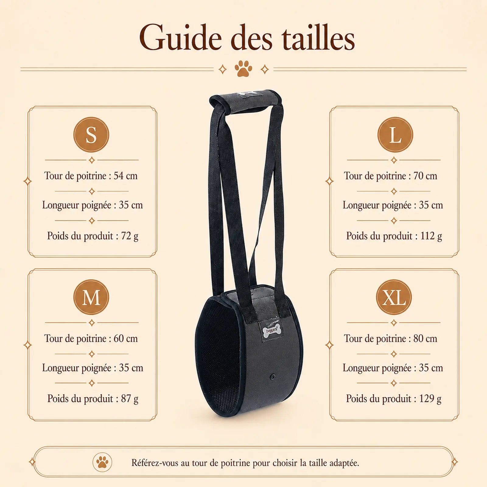 harnais chien handicape gris guide des tailles