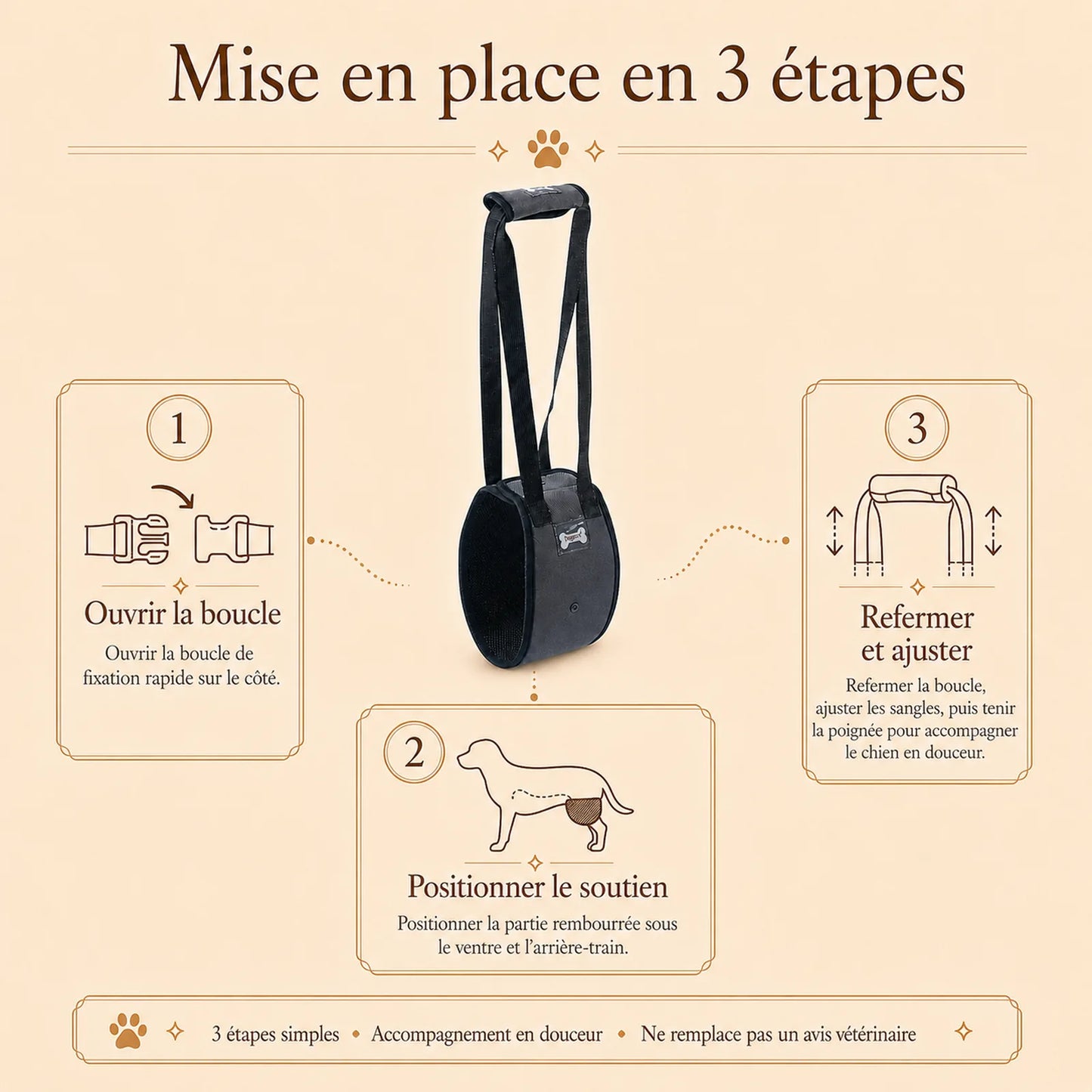 harnais chien handicape gris mise en place 3 etapes