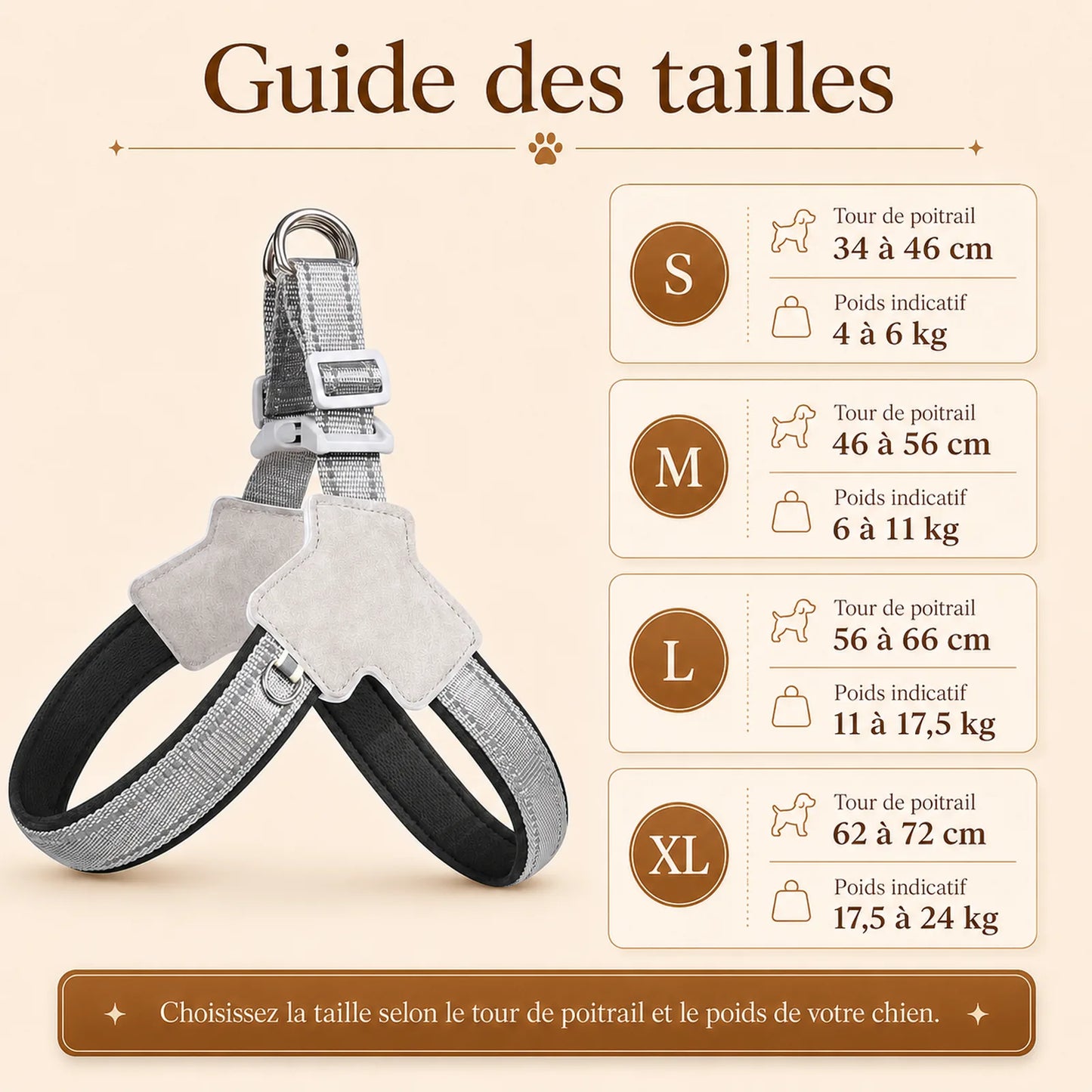 harnais chien noir reflechissant guide des tailles