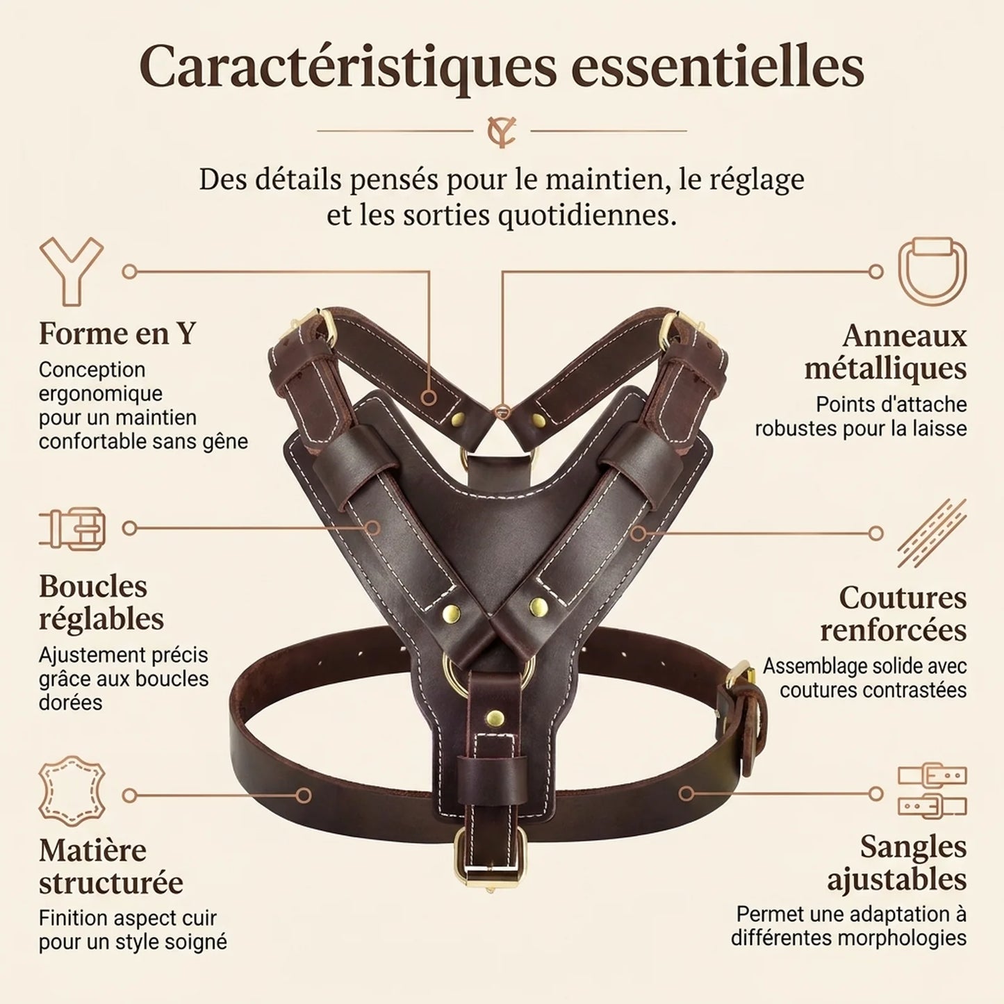 Harnais Chien Poignee Cuir - caracteristiques essentielles v2