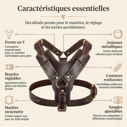 Harnais Chien Poignee Cuir - caracteristiques essentielles v2