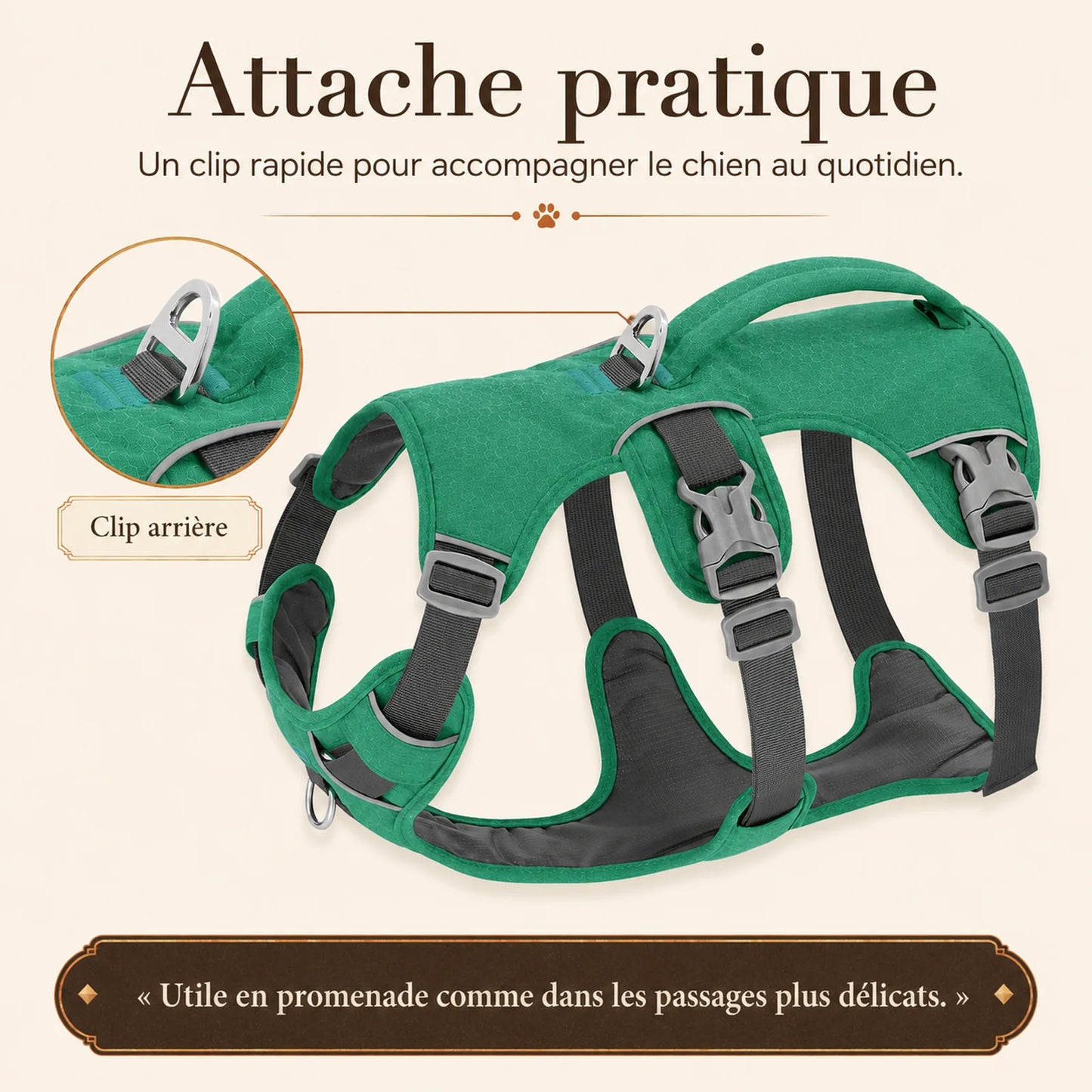 harnais chien poignee maintien renforce attache pratique