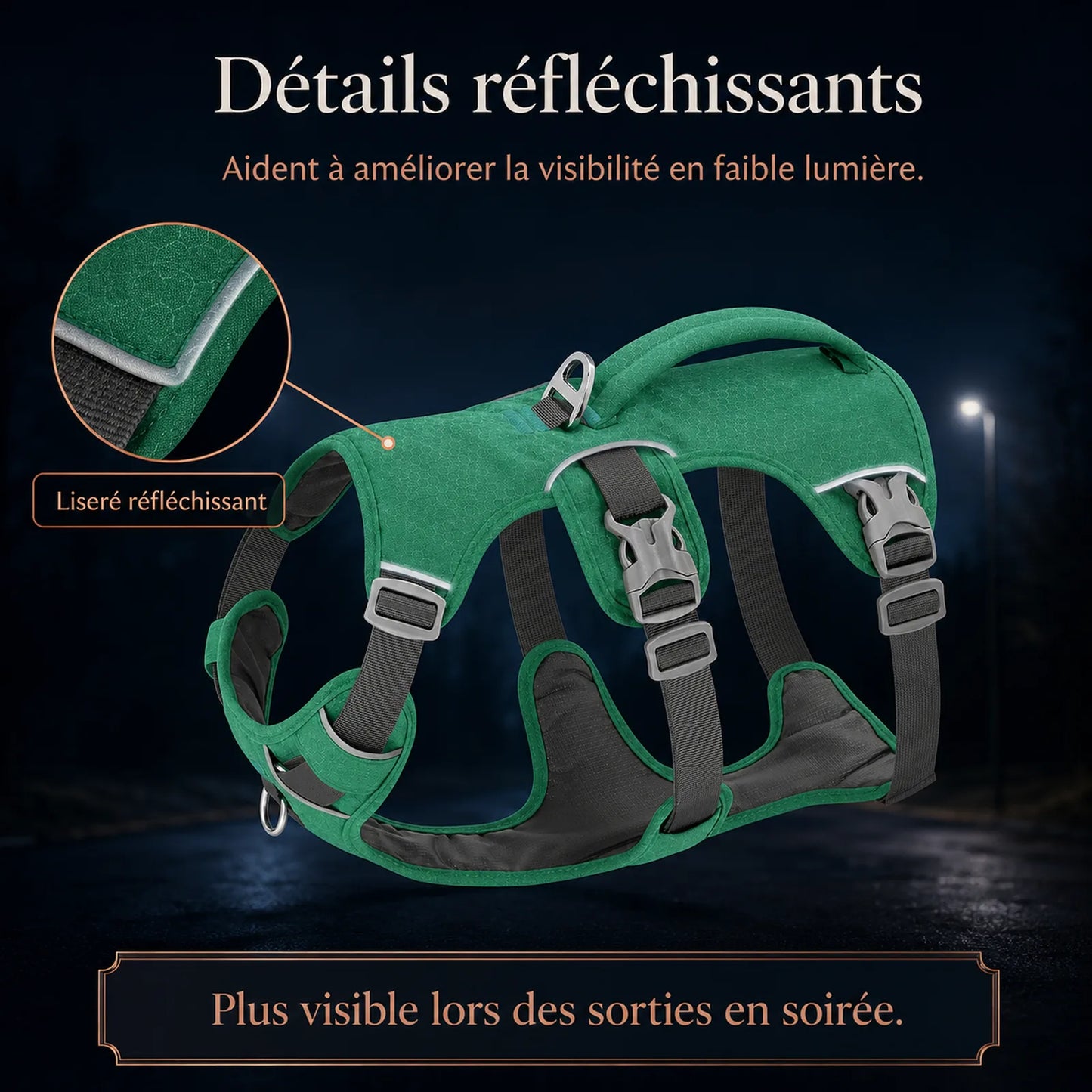 harnais chien poignee maintien renforce bandes reflechissantes