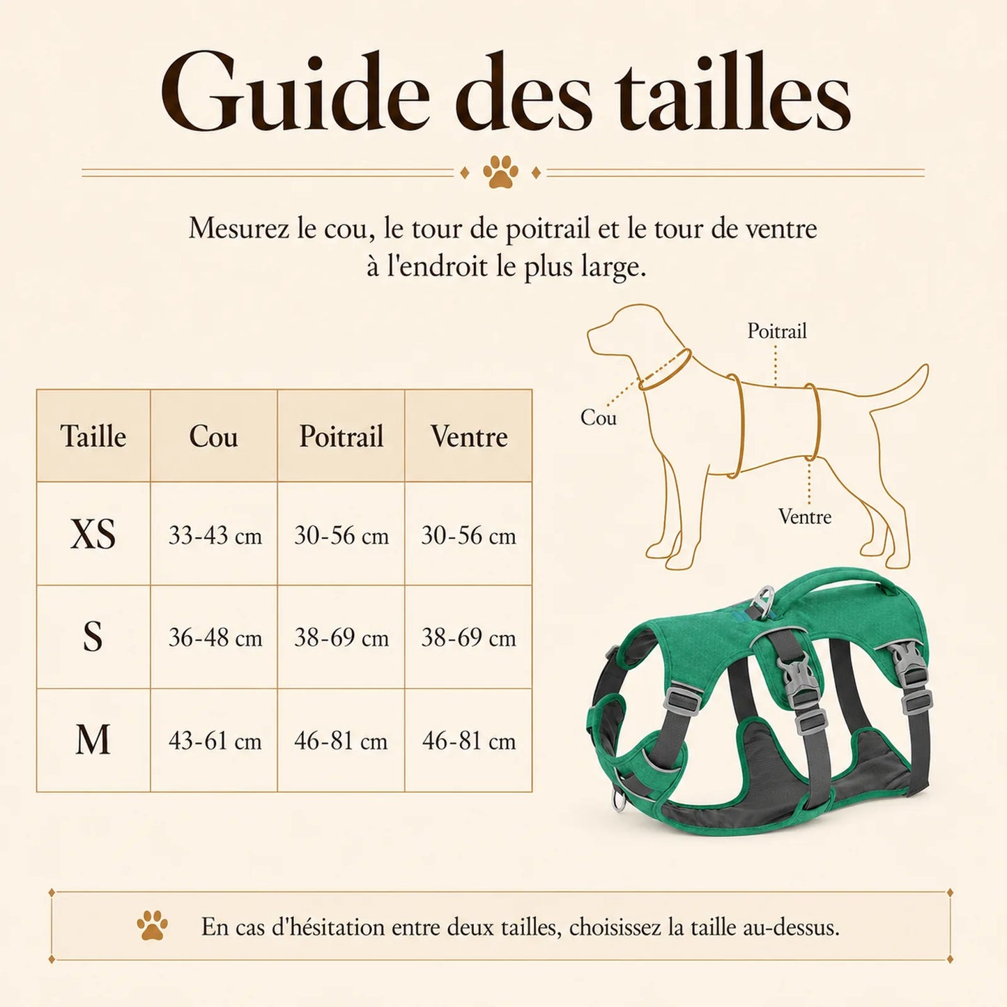 harnais chien poignee maintien renforce guide des tailles