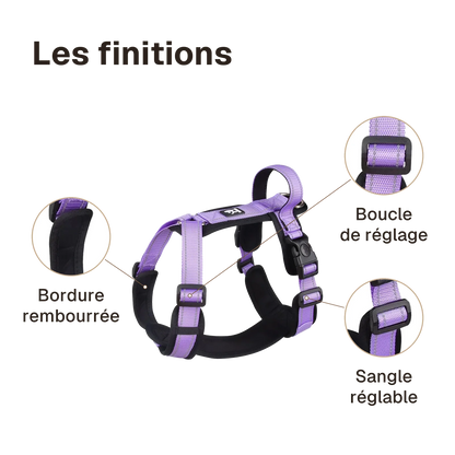 Les finitions du harnais chien poignée réfléchissant : boucle de réglage, bordure rembourrée, sangle réglable
