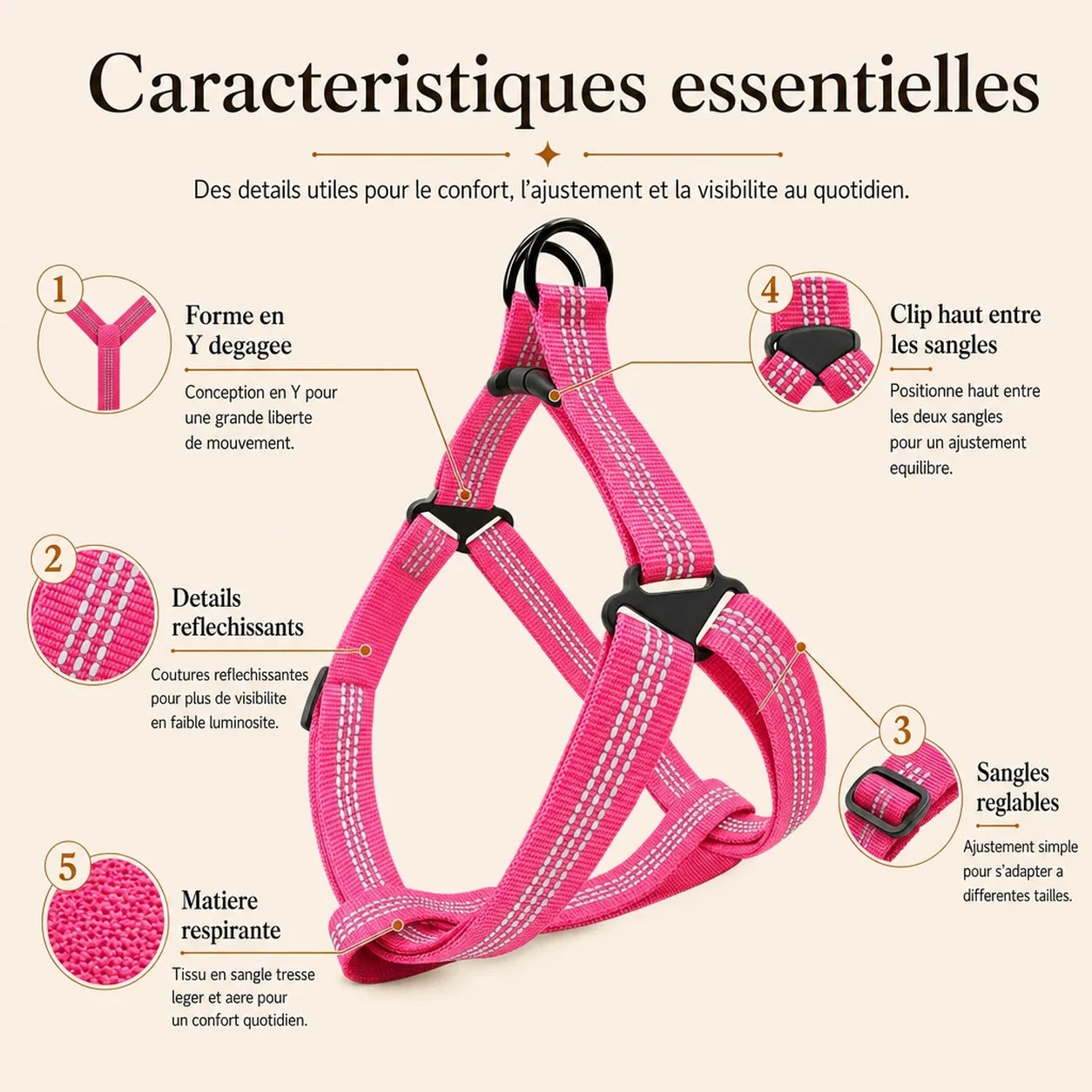 harnais chien rose caracteristiques essentielles
