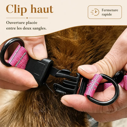 harnais chien rose detail clip haut
