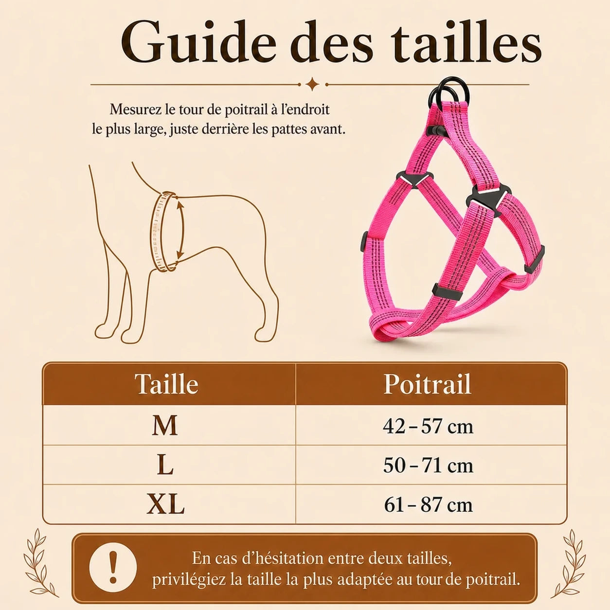 harnais chien rose guide des tailles