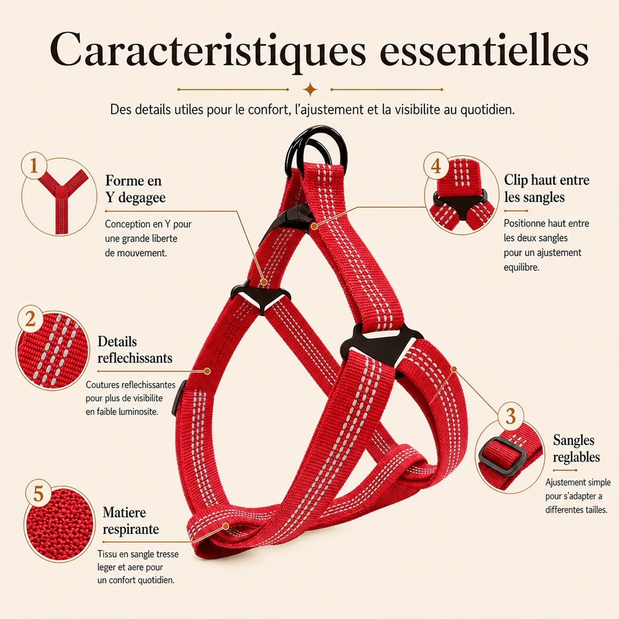 harnais chien rouge caracteristiques essentielles