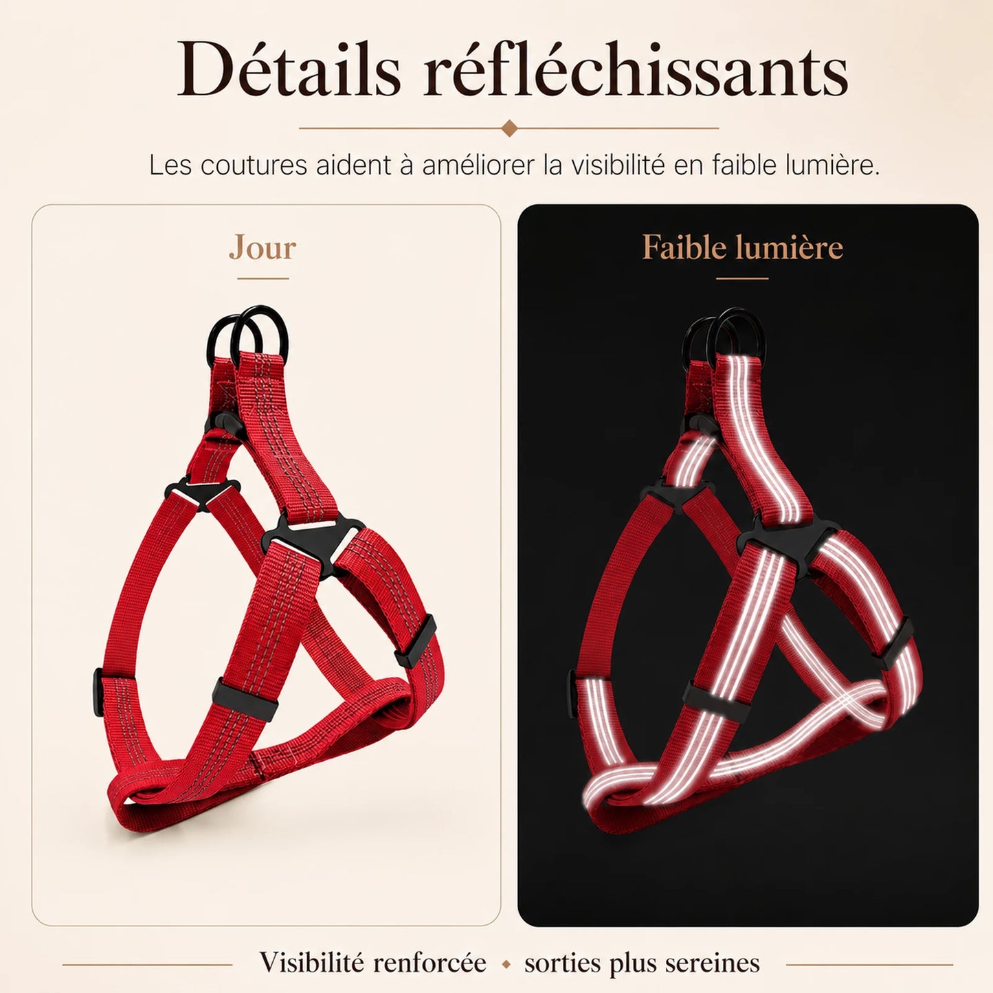 harnais chien rouge detail bandes reflechissantes