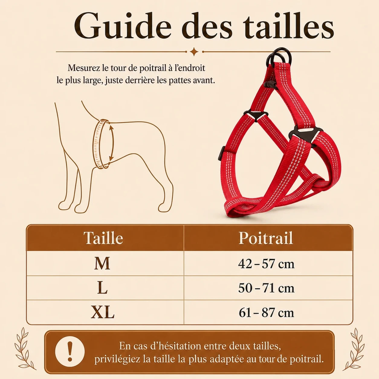 harnais chien rouge guide des tailles