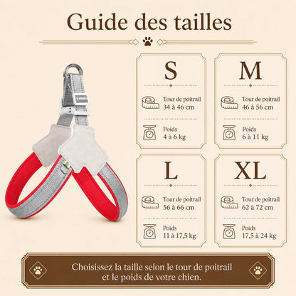 harnais chien rouge reflechissant guide des tailles