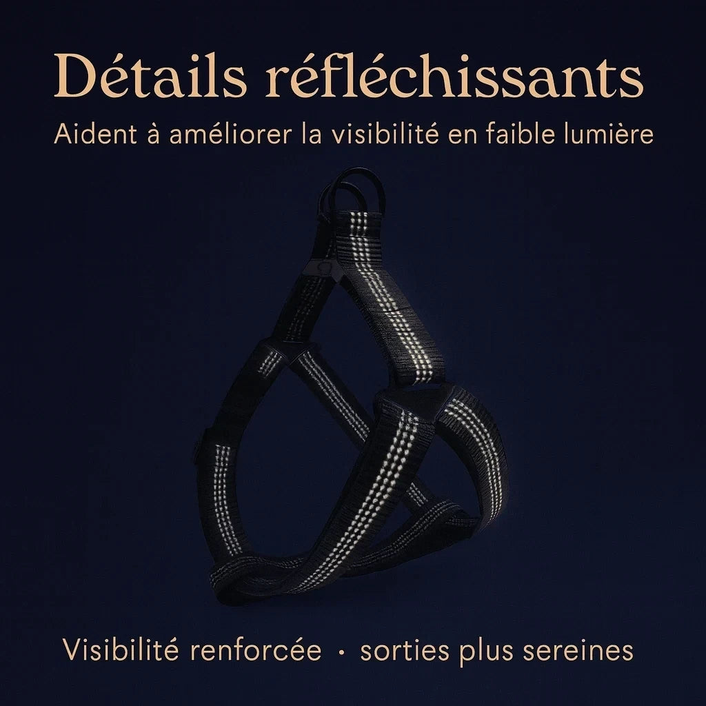 harnais chien y noir bandes reflechissantes