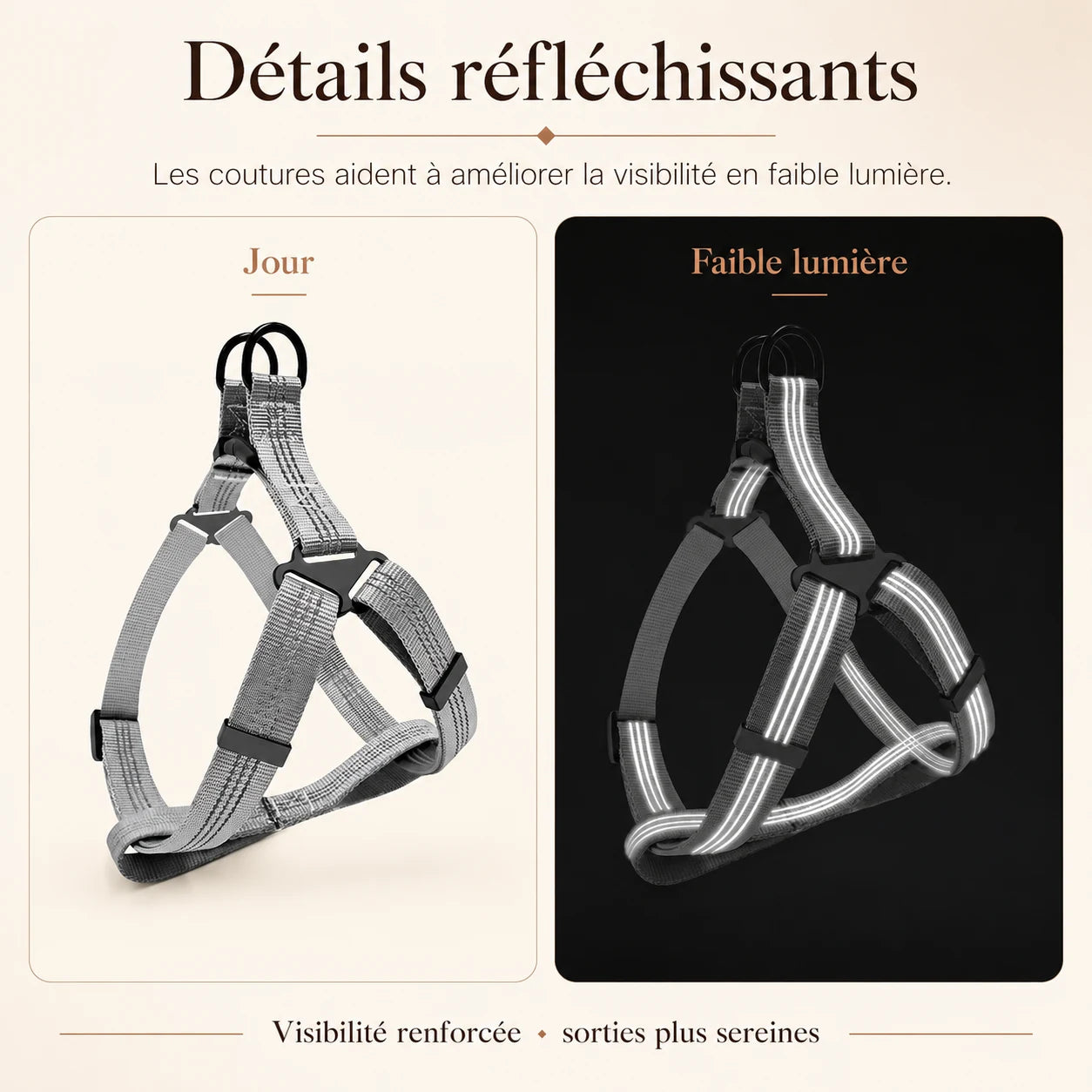 harnais chien y noir detail bandes reflechissantes