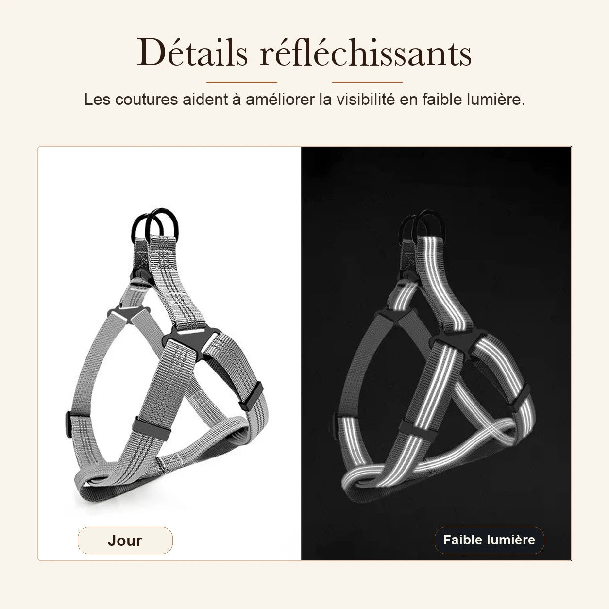 harnais chien y noir detail bandes reflechissantes