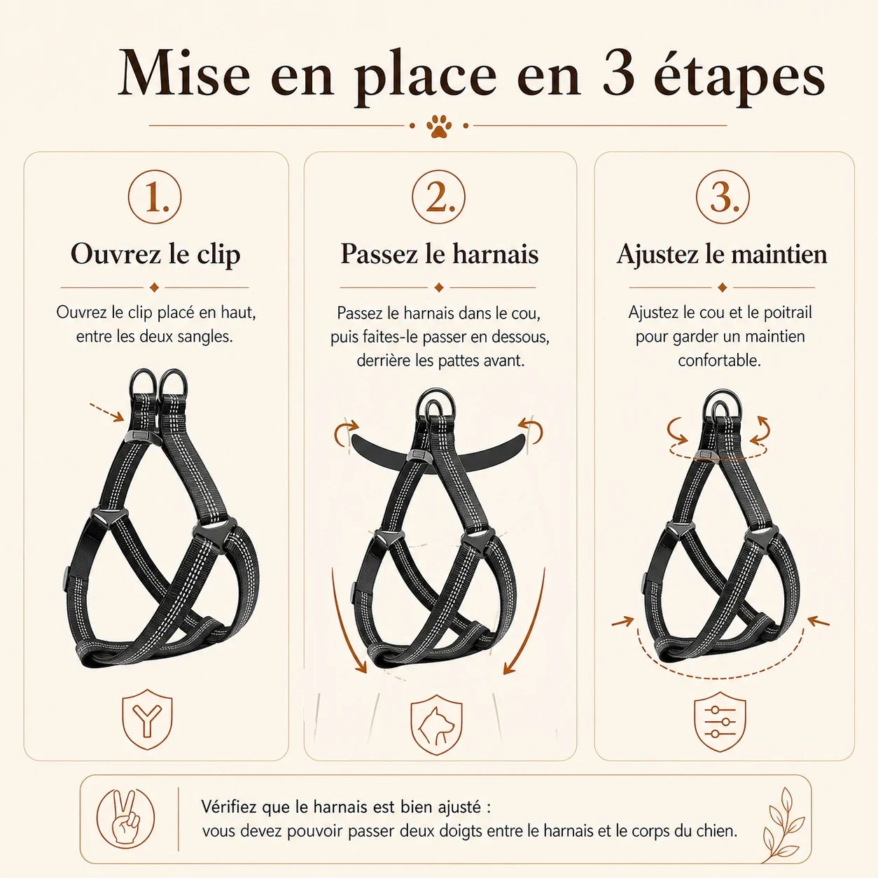 harnais chien y noir mise en place 3 etapes