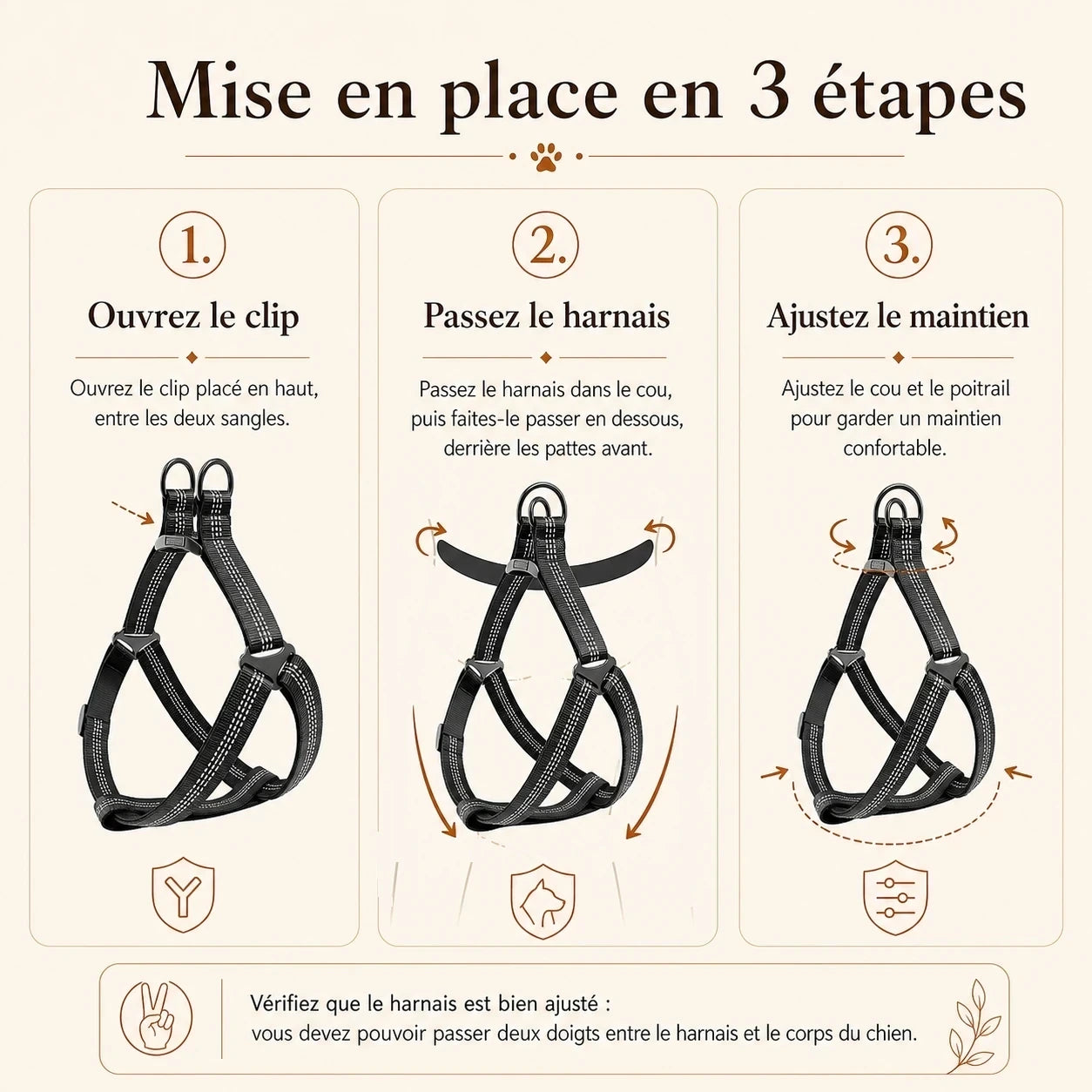 harnais chien y noir mise en place 3 etapes