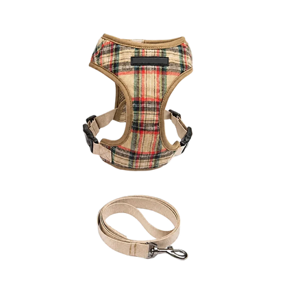 Harnais Chiot Classique Ajustable, motif tartan beige