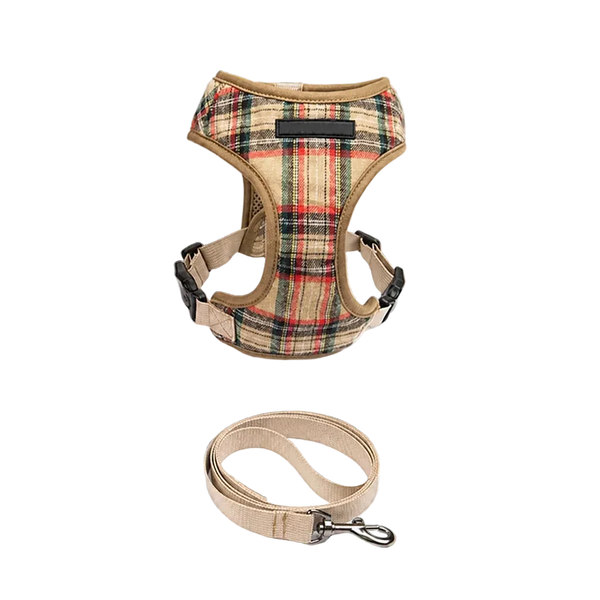 Harnais Chiot Classique Ajustable, motif tartan beige