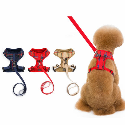 Harnais Chiot Classique Ajustable, trois coloris tartan avec chien