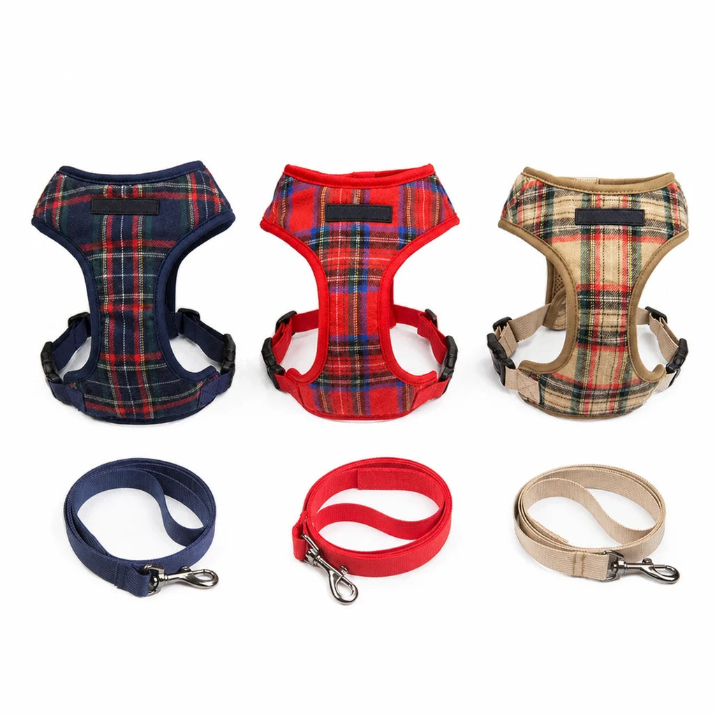 Harnais Chiot Classique Ajustable, harnais et laisses assortis tartan