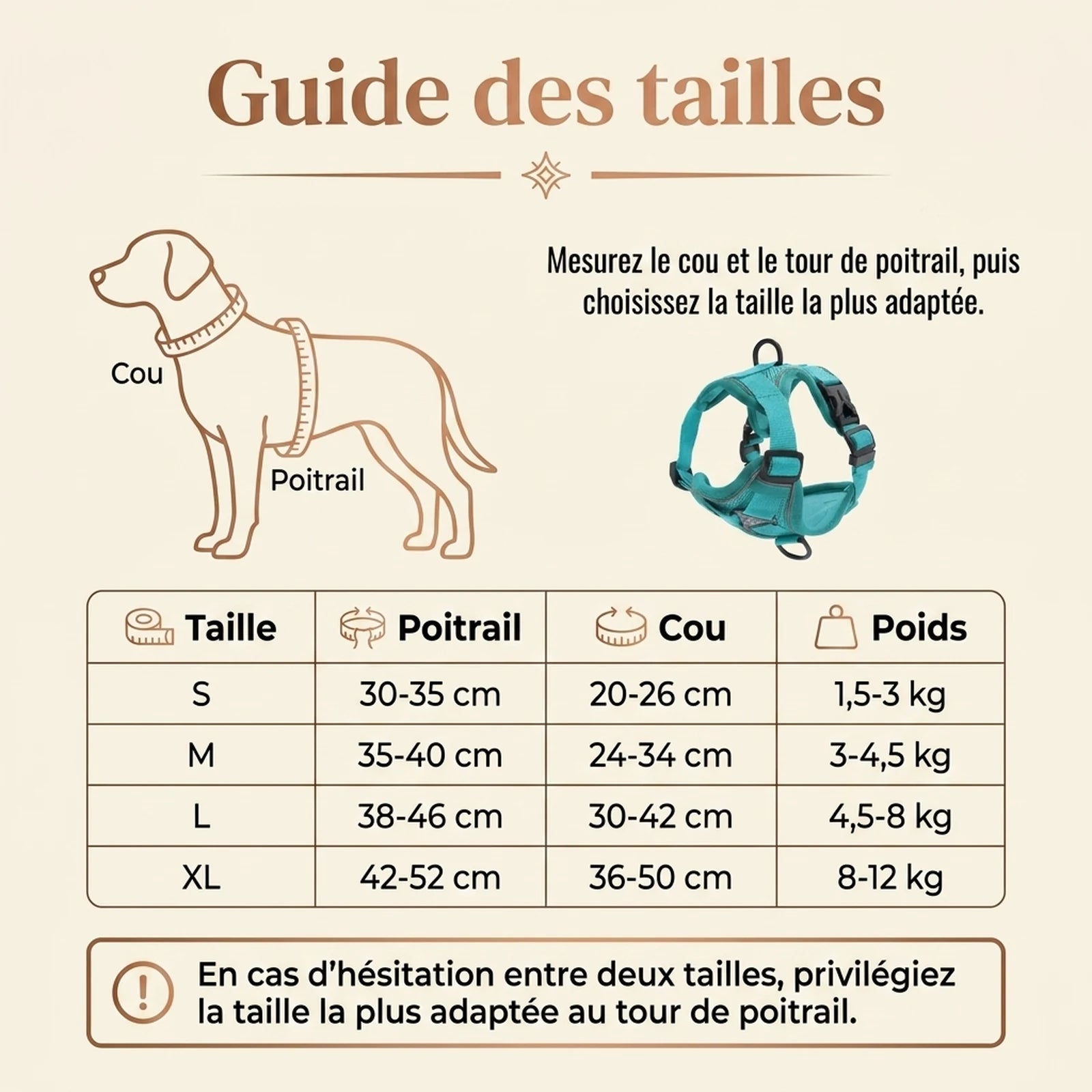 Harnais Chiot Doux Coloré - guide des tailles v2