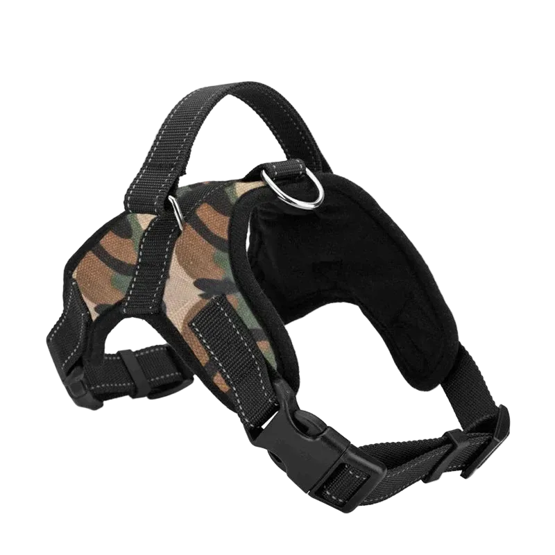 Harnais chiot Maille Respirante motif camouflage marron, avec poignée