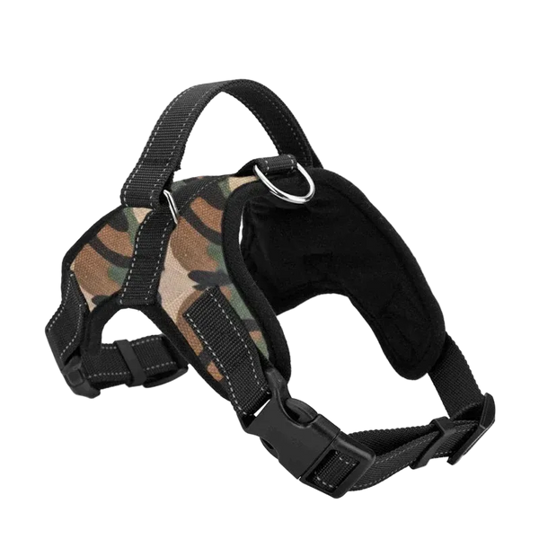 Harnais chiot Maille Respirante motif camouflage marron, avec poignée