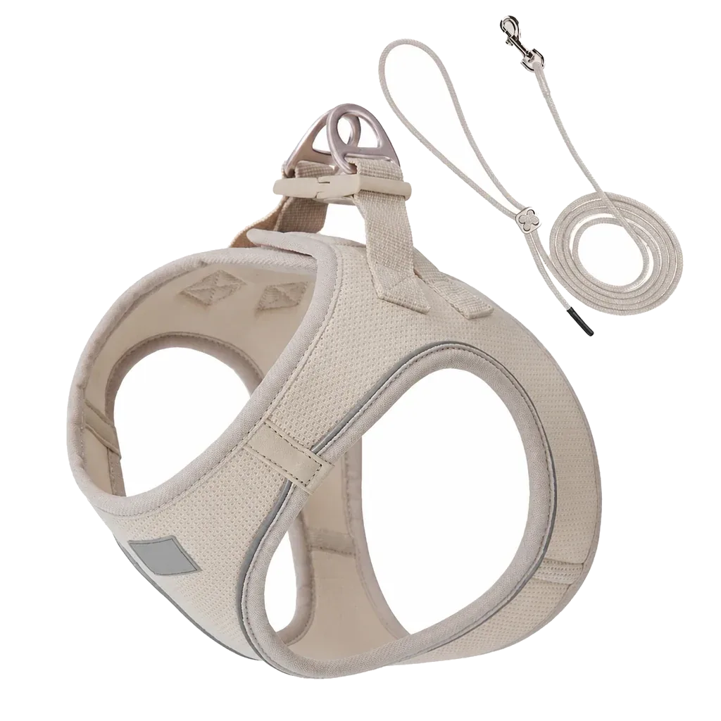 Harnais chiot Respirant Multicolore coloris beige, avec laisse assortie