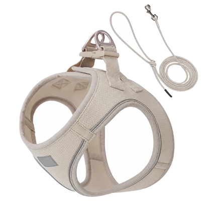 Harnais chiot Respirant Multicolore coloris beige, avec laisse assortie