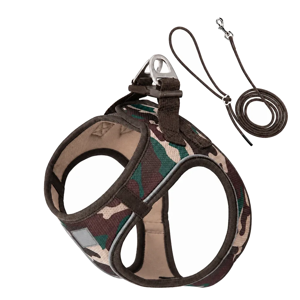 Harnais chiot Respirant Multicolore motif camouflage, avec laisse