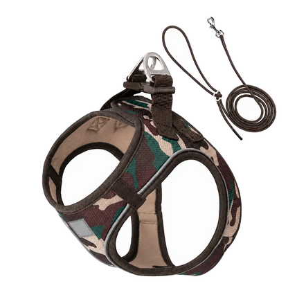 Harnais chiot Respirant Multicolore motif camouflage, avec laisse