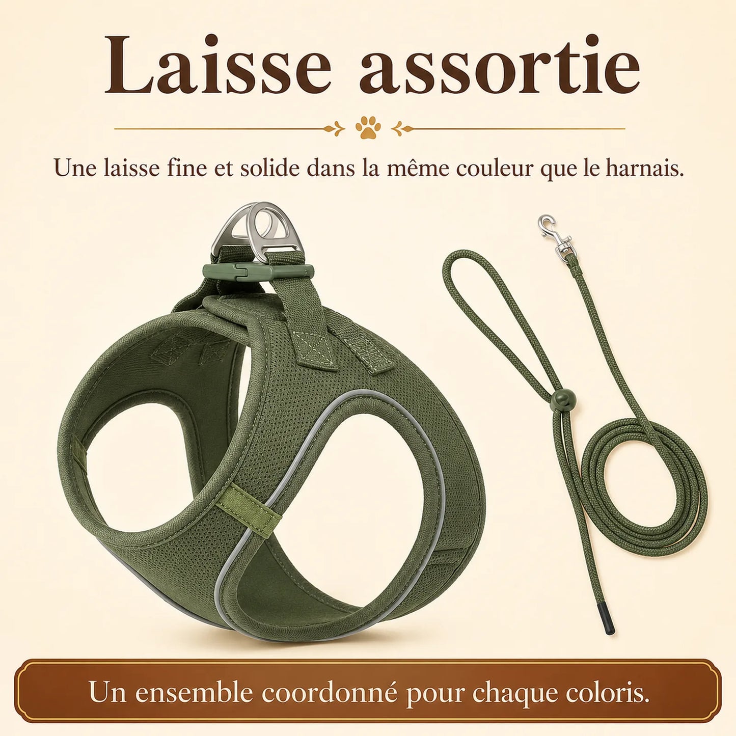 harnais chiot respirant multicolore laisse assortie