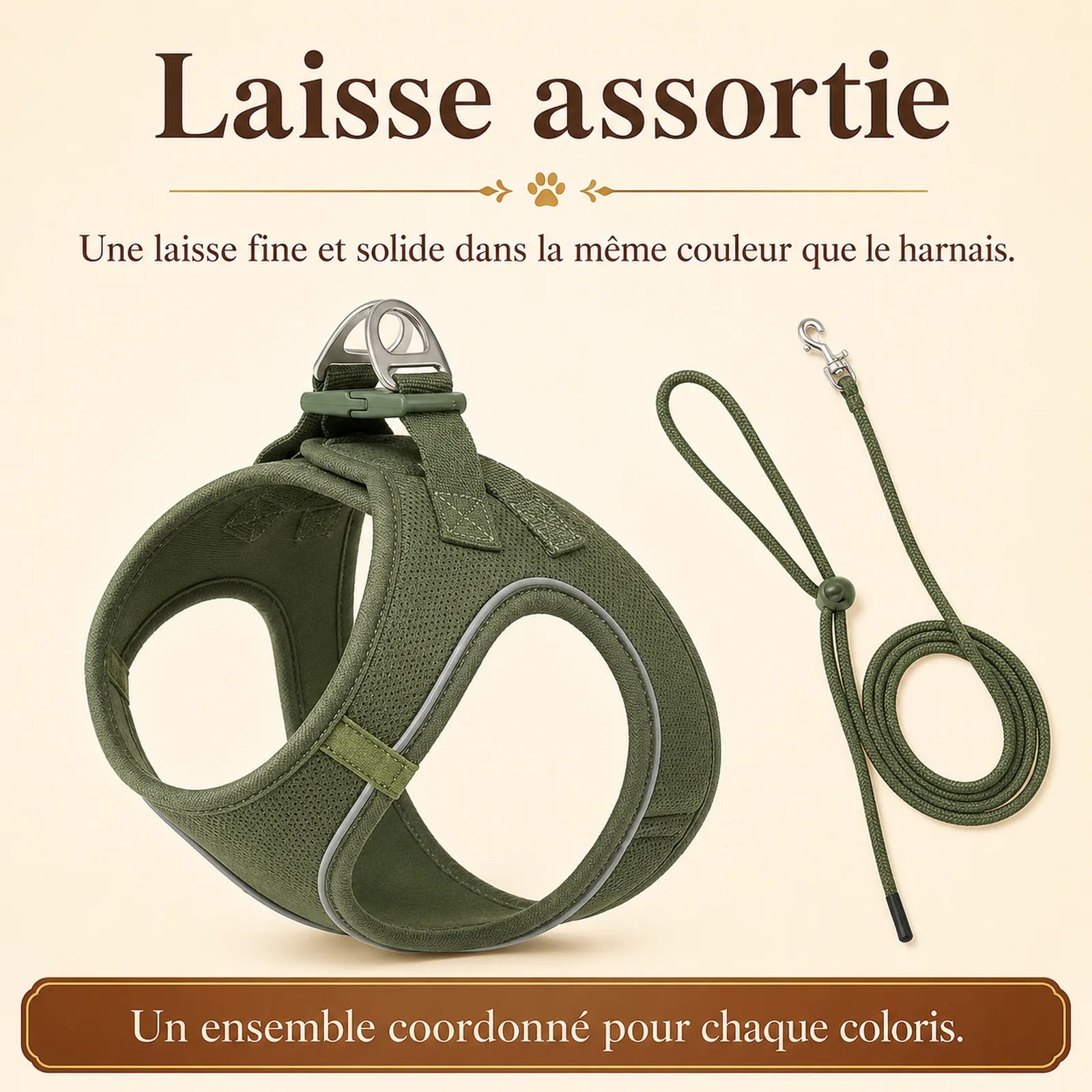 harnais chiot respirant multicolore laisse assortie