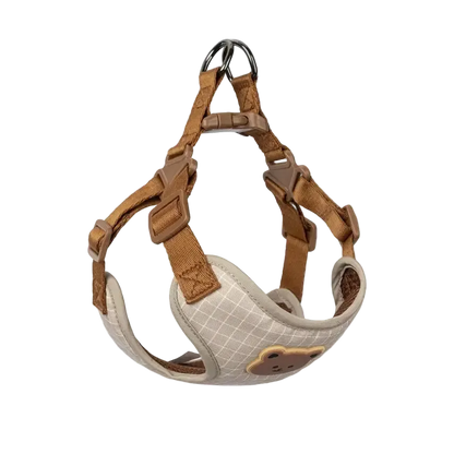 Harnais chiot respirant réglable, coloris beige à motif écossais