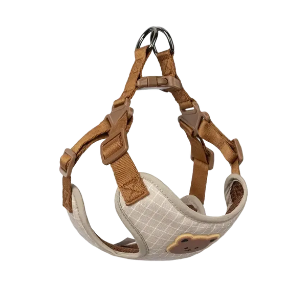 Harnais chiot respirant réglable, coloris beige à motif écossais