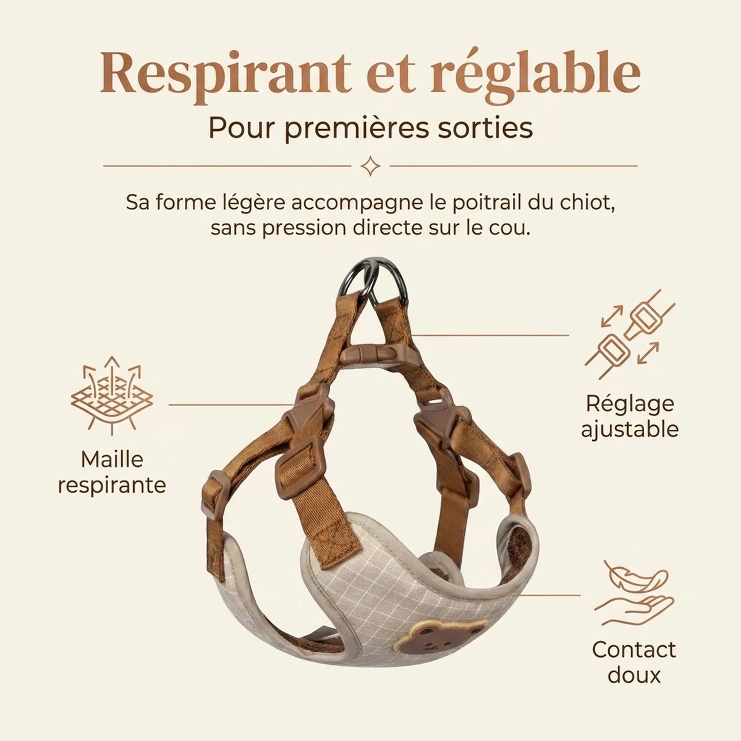 Harnais Chiot Respirant Réglable - benefice principal