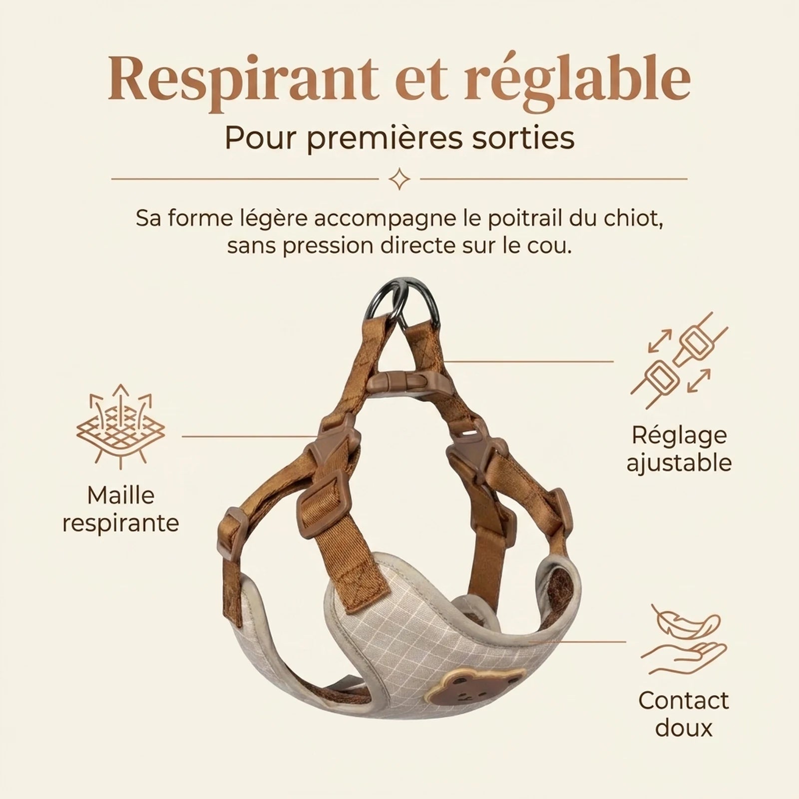Harnais Chiot Respirant Réglable - benefice principal