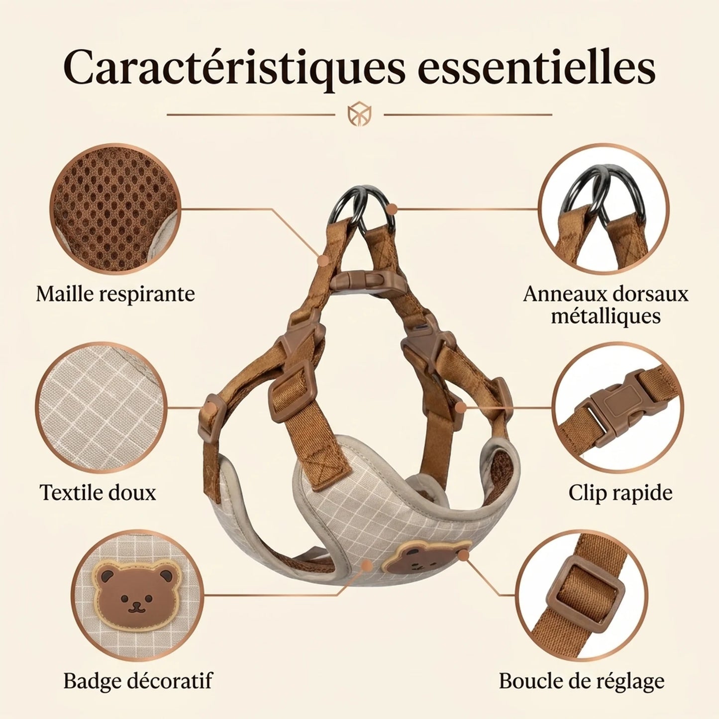 Harnais Chiot Respirant Réglable - caracteristiques essentielles