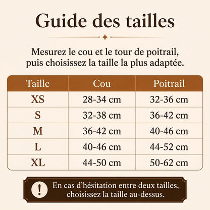 Harnais Chiot Respirant Réglable - guide des tailles v5