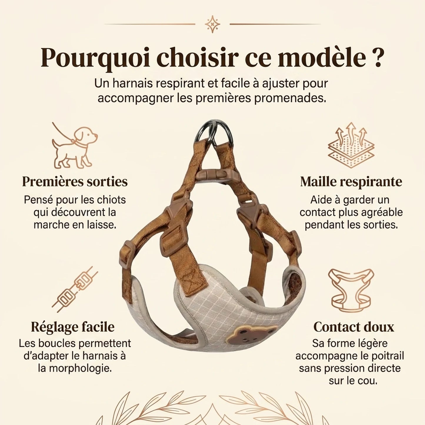 Harnais Chiot Respirant Réglable - pourquoi choisir ce modele
