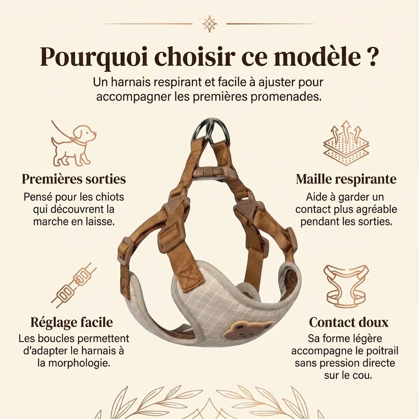 Harnais Chiot Respirant Réglable - pourquoi choisir ce modele