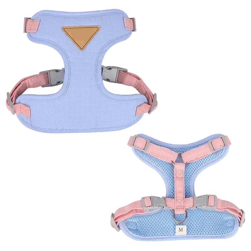 Harnais Chiot Veste Respirante coloris bleu pastel et rose