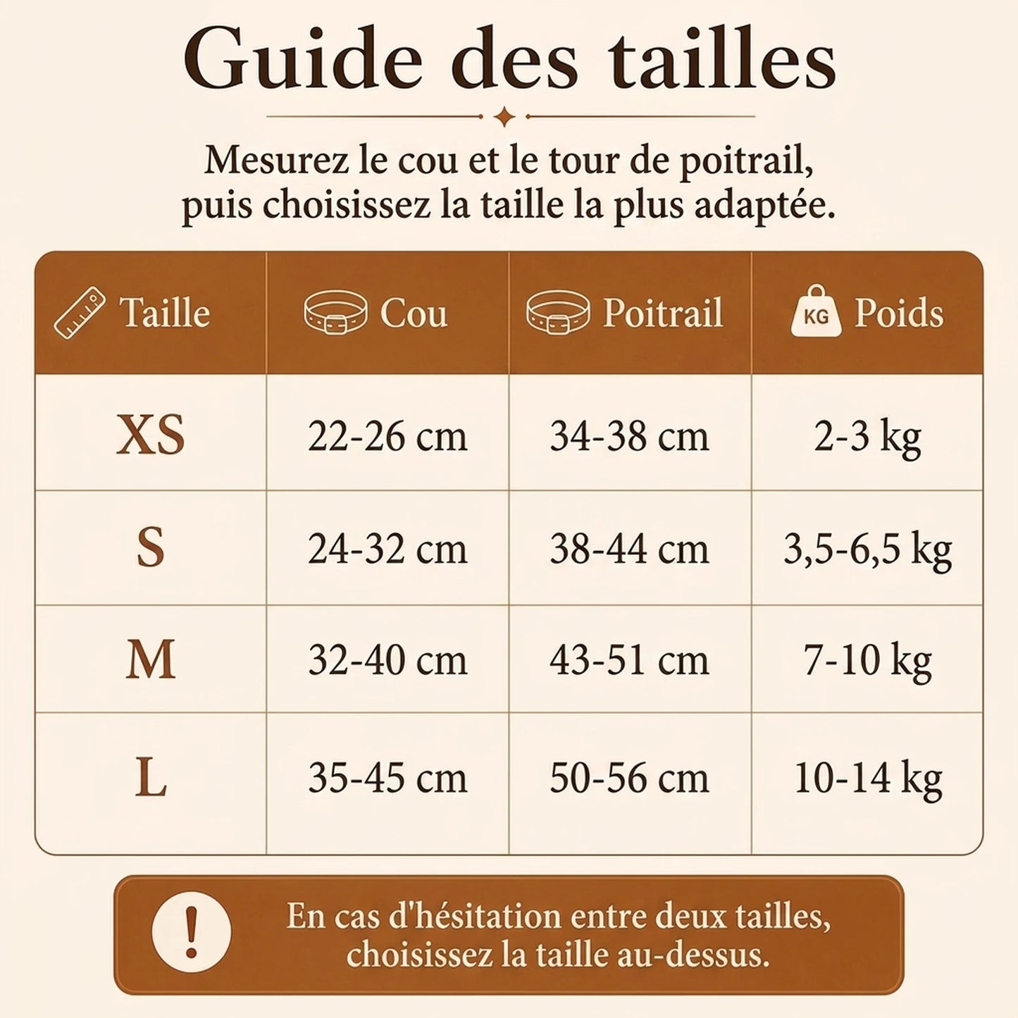 Harnais Chiot Veste Respirante - guide des tailles