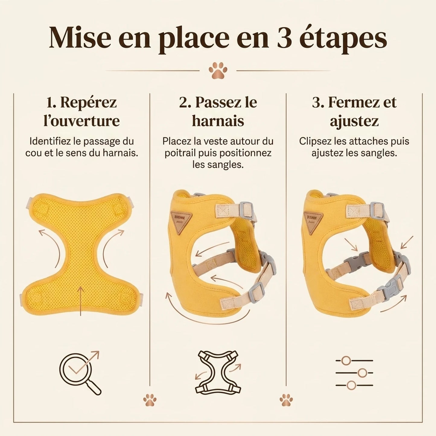 Harnais Chiot Veste Respirante - mise en place 3 etapes