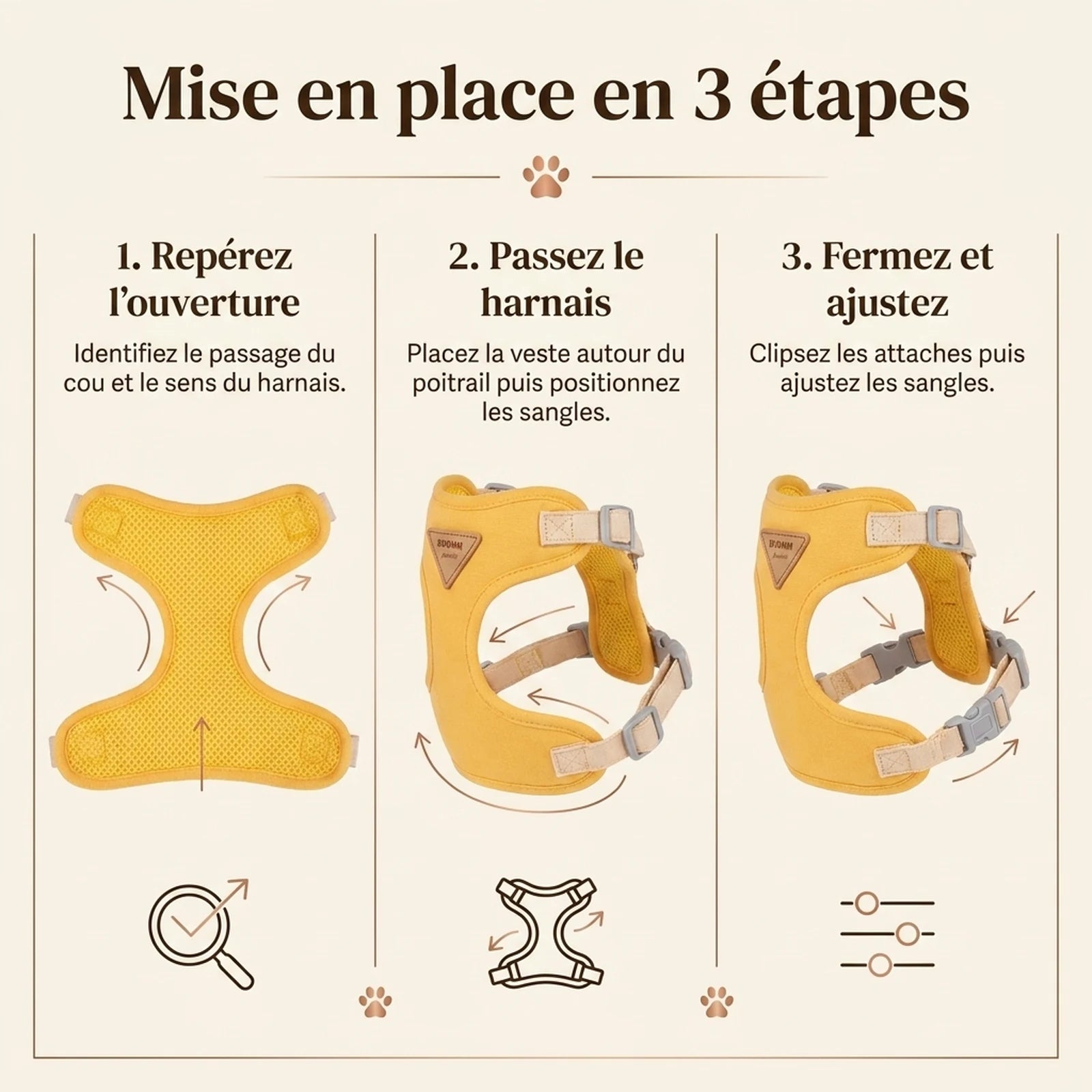 Harnais Chiot Veste Respirante - mise en place 3 etapes