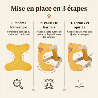Harnais Chiot Veste Respirante - mise en place 3 etapes